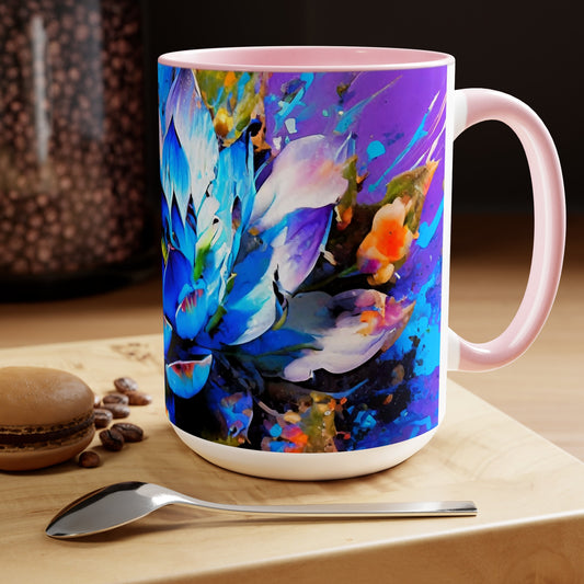 Blooming Flower - Two-Tone Coffee Mugs, 15oz